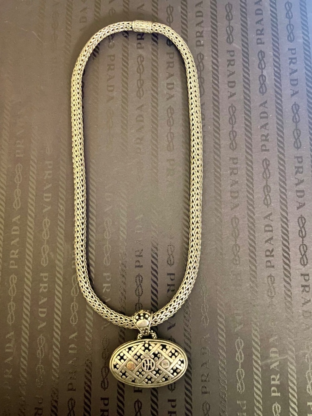 John Hardy 18K Gold Silver 16" 6.5mm Classic Chain & Jaisalmer Dot Pendant Set